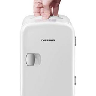 Chefman Mini Portable White Personal Fridge Cools Or Heats & Provides Compact Storage For Skincare, Snacks, Or 6 12oz Cans W/ A Lightweight 4-liter Capacity To Take On The Go