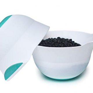 Honla 3 Quart Plastic Mixing Bowl,Set of 2,with Easy Grip Handle,Non Slip Bottom,Pour Spout,Measurement Marks,Flexible and Unbreakable,White,Turquoise