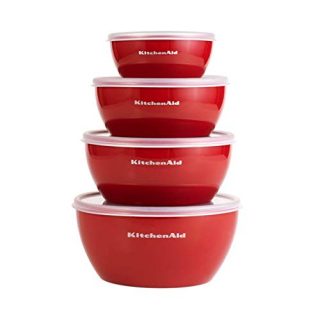 KitchenAid KE176OSERA Classic Prep Bowls with Lids, Set of 4, Empire Red