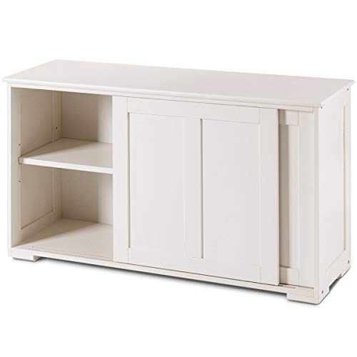 LHONE Stackable Storage Cabinet Sliding Wood Doors Kitchen Sideboard Buffet Storage Cabinet Kitchen Dining Room Storage Cupboard (White)