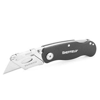Sheffield 12613 Ultimate Lock Back Utility Knife, Folding, Box Cutter Knife, Carpet Knife, Drywall Cutter, and More, Quick-Change Blade, Back Lock Design, Black
