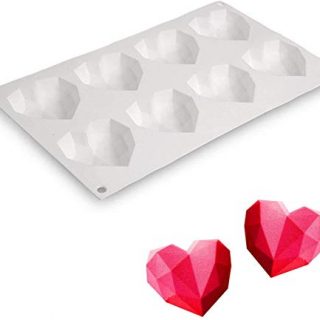 Non-stick Geometric Diamond Heart Silicone Mold Cake Pop Pans for Mousse Cake Baking, Chocolate, French Dessert, Jello, Pastry, Brownie, ice Cube, Keto Fat Bomb, Soap, Resin