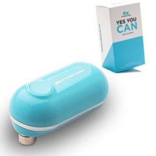 Kitchen Mama Mini Electric Can Opener: Open Your Cans with A Simple Push of Button - No Sharp Edge, Food Safe and Battery Operated Cute Opener(Blue)