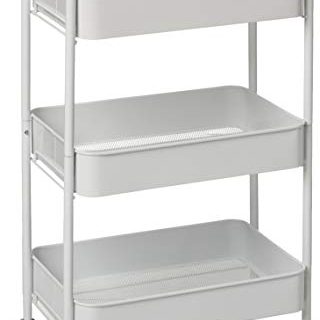 CAXXA 3-Tier Rolling Metal Storage Organizer - Mobile Utility Cart with Caster Wheels, White
