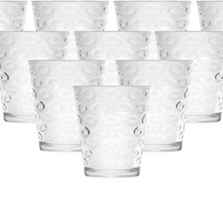 Circleware Circles Juice Drinking Glasses, Huge Set of 10, Heavy Base Tumbler Beverage Ice Tea Cups, Home & Kitchen Entertainment Glassware for Water, Beer, Whiskey Bar Decor, 7 oz, Clear