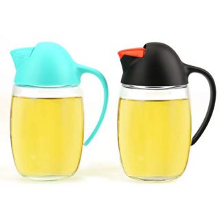 Lawei 2 Packs 21 oz Oil Dispenser Bottle - Automatic Cap Glass Olive Oil and Vinegar Bottle - Anti-Drip Dispensing Container for Kitchen