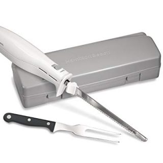 Hamilton Beach Electric Knife for Carving Meats, Poultry, Bread, Crafting Foam & More, Storage Case & Serving Fork Included, White
