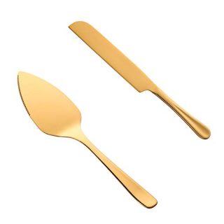 Bisda Wedding Cake knife and shovel, Stainless Steel Gold Spatula Baking Tool Cake Sever Butter Knives For Pie/Pizza/Cheese
