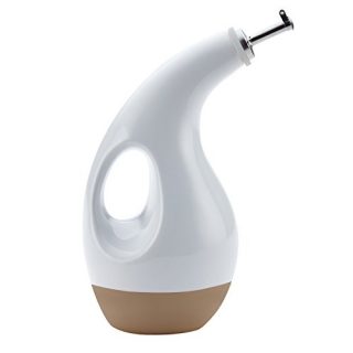 Rachael Ray Slip Glaze Ceramics EVOO Olive Oil Bottle Dispenser with Spout - 24 Ounce, White