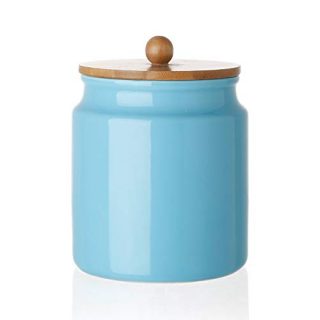 SWEEJAR Kitchen Canisters, 28 Ounce Ceramic Food Storage Jar with Bamboo Lid and Seal Ring for Serving Ground Coffee, Tea, Sugar, Salt, (Steel Blue)