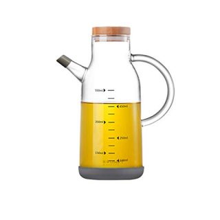 NORTHOME Olive Oil Dispenser Glass Bottle Cruet 18 oz Lead-Free with Stainless Steel lid and Vinegar Bottles for Kitchen Cooking Container set 1pcs (18oz, Bamboo Lid)
