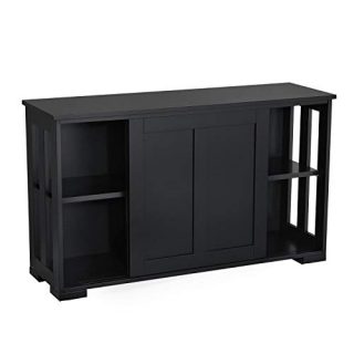 Topeakmart Black Kitchen Storage Sideboard, Stackable Buffet Storage Cabinet with Adjustable Shelf Inside Sliding Door for Home Kitchen