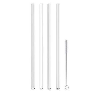 Hummingbird Glass Straws Clear 12" x 7 mm Long Reusable Straw Designed for Yeti and Starbucks Style Tumblers Made With Pride in USA - 4 Pack With Cleaning Brush (Straight)