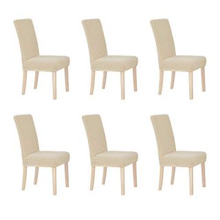 Deconovo Luxury Soft Stretchy Chair Covers Short Dining Wrinkle Resistant Chair Protector for Kitchen Set of 6, Beige