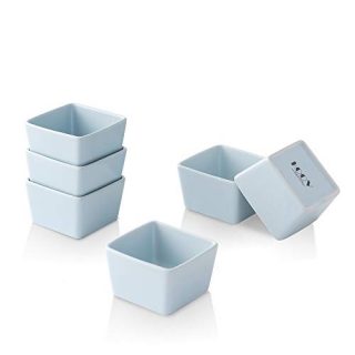 KOOV Porcelain Ramekins Set, 4 Ounce Ramekins for Baking and Cooking, Creme Brulee Dishes, Square Series Set of 6 (Sky)