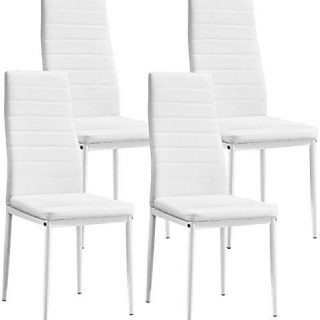 aHUMANs Modern Dining Chairs PU Leather Kitchen Chairs with Metal Legs Upholstered Padded Dining Chairs (White Set of 4)