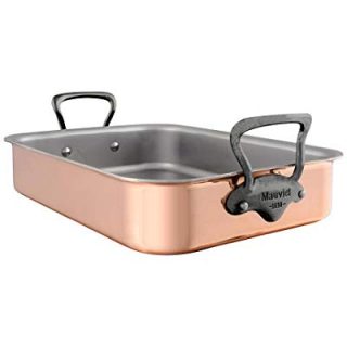 Mauviel M'Heritage 150C Tri Ply 20/70/10 Copper Roaster w/Rack Iron Electroplated Hndl 15.7" x 11.8"