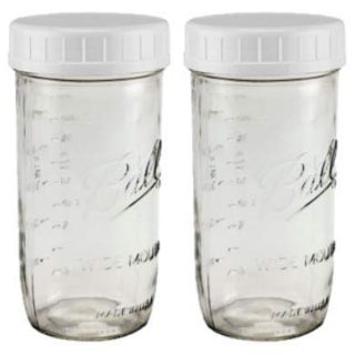EASY-BUSY Kitchen Combo of Ball 24 oz-1½ Pint Clear Glass Mason Canning Jar, With EB White Food Storage Plastic Lids Set of 2, Wide Mouth Caps fit WM Ball & Kerr jars & Containers, Reusable, BPA Free,