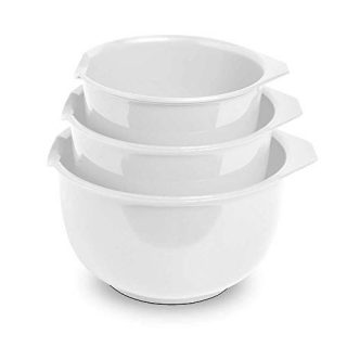 Glad Mixing Bowls with Pour Spout, Set of 3 | 3.6, 1.9, and 1.2 Quart Nested Design | BPA Free, Food Safe, Non-Slip Bottoms, White
