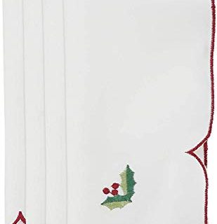 Fennco Styles Embroidered Holiday Ornament Christmas Cloth Napkins, Set of 4 - Ivory Dinner Napkins for Christmas Décor, Home, Banquet, Family Gathering and Special Occasion