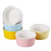 Sumerflos 6 Oz Porcelain Ramekins, Souffle Dishes - for Baking, Pudding, Creme Brulee and Ice Cream - Microwave, Oven Safe - Set of 5, Elegant Assorted Colors