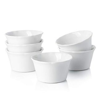 Sweese 511.001 Porcelain Souffle Dish, 6 Ounce Ramekins for Baking, Set of 6, White