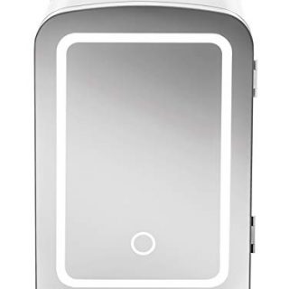 Chefman Portable Mirrored Beauty Fridge With LED Lighting, 4 Liter Mini Refrigerator, Skin Care, Makeup Storage, w/Mirror & Light, Chill Serums And Face Masks, For Desktop Or Travel, Cool & Heat