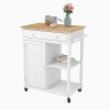 Mecor Kitchen Rolling Island Cart w/Wood Top, Utility Trolley on Wheels with Storage Drawer, Shelves and Cabinet, White
