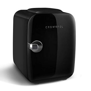 CROWNFUL Mini Fridge, 4 Liter/6 Can Portable Cooler and Warmer Personal Fridge for Skin Care, Cosmetics, Food, Great for Bedroom, Office, Car, Dorm, ETL Listed (Black)