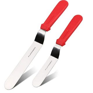 PUCKWAY Metal Icing Spatula set, Stainless Steel Cake Knife Offset Spatula Professional Frosting Tool for Decorating Cakes(6 & 8 Inch)