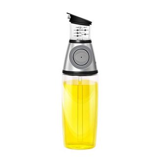 AMINNO Kitchen Oil Dispenser Press and Measure Oil Dispenser Bottle, Olive Oil and Vinegar 500ml Glass Bottles Drip Free Oil Pourer Healthy Cruet,Silver