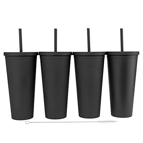 Double Wall Matte Plastic Bulk Tumblers With FREE Straw Cleaner