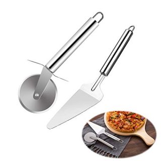 Pizza Cutter Wheel and Pie Server, Stainless Steel Pizza Server Knife Pizza Slicer Shovel set,Kitchen Pastry Cheese Pizza Tools,2 Packet