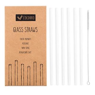 Reusable Glass Straws Clear Straight 8.7 Inches x 8 mm with Cleaning Brush