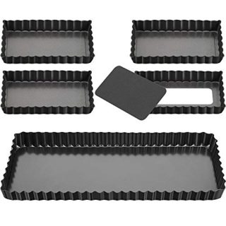 5 Pieces 14 Inch, 4 Inch Mini Rectangle Tart Pan Nonstick Quiche Pan Removable Bottom Oblong Quiche Bakeware Carbon Steel Quiche Pan for Kitchen Cooking Baking Supplies