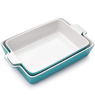 Bakeware Set, Krokori Rectangular Baking Pan Ceramic Glaze Baking Dish for Cooking, Kitchen, Cake Dinner, Banquet and Daily Use, 2 PCS (13 x 9 Inches, Aquamarine)