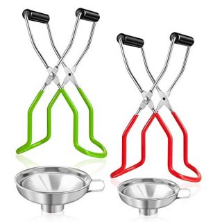 newoer Jar Lifter Set with Canning Funnel,Stainless Steel Funnel Kitchen Jar Funnel Jar Lifter Tongs and Anti-Slip Canning Jar Lifter for Kitchen Restaurant Wide-Mouth and Regular Jars Canning (4pcs)