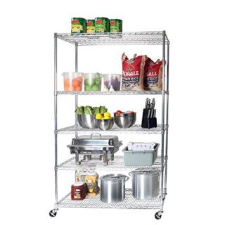 Seville Classics UltraDurable Commercial-Grade 5-Tier NSF-Certified Steel Wire Shelving with Wheels, 48" W x 24" D, Chrome