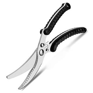 Heavy Duty Kitchen Stainless Steel Poultry Shears For Bone, Chicken, Meat, Fish, Seafood, Vegetables. Premium Spring Loaded Food Scissors.