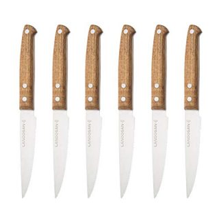 Steak Knives Set of 6 Stainless Steel serrated steak knives Natural wood handle Knife Set…