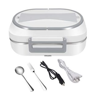 Electric Heating Lunch Box, Food Heater Portable Food Warmer for Car with Removable 304 Stainless Steel Container - Food Grade Material, Car and Home Dual Use (Grey)