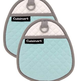 Cuisinart Quilted Silicone Pot Holders and Oven Mitts with Soft Insulated Pockets, 2pk - Heat Resistant Hot Pads, Potholder, Trivets with Non-Slip Grip to Safely Handle Hot Cookware - Pastel Turquoise