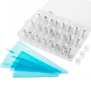 Vastar Cake Decorating Supplies Kit - 30 in 1 cake decorations, 24Pcs Professional Stainless Steel DIY Icing Tips with 3 Reusable Coupler & Storage Case & 3 Sizes Silicone Cake Decorating Pastry Bags