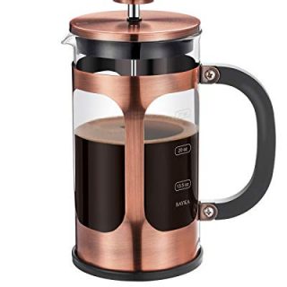 BAYKA French Press Coffee Tea Maker, 304 Stainless Steel Coffee Press with 4 Level Filtration System, Heat Resistant Thickened Borosilicate Glass, 34 Ounce, Copper