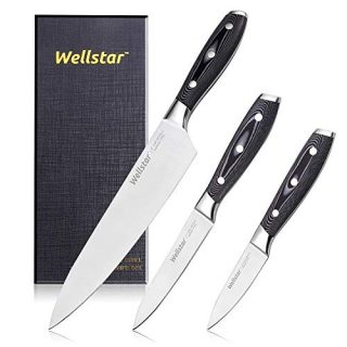 Kitchen Knife Set 3 Piece WELLSTAR, Razor Sharp German Steel Forged Blade with Professional G10 Handle, Chef Utility Paring Knife Well Balanced Cutlery Set for Cutting Chopping and Dicing - Gift Box