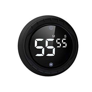 BALDR Kitchen Timer, Digital Magnetic Egg Timer and Countdown Timer with LED Big Digits, Twist Setting, Mute Ticking and 3 Levels Alarm, for Kids, Cooking, Bathroom, Classroom, Teachers (Black)