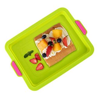 KeepingcooX Non Stick Silicone Brownie Baking Pan With Handles - Rectangular Large Cookie Baking Sheet/Jelly Roll Pan Set Nonstick, Double Colors, Dishwasher Available