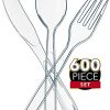 600 Clear Plastic Silverware Set | Disposable Plastic Utensils | 300 Plastic Forks, 200 Plastic Spoons, 100 Plastic Knives | Plastic Cutlery Set | Heavy Duty Bulk Flatware Set