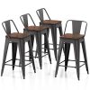 VIPEK 24" Metal Counter Height Bar Stools with Backrest Set of 4 Low Back with Wooden Seat 24 Inch Seat Height Barstool for Home Kitchen Dining Bar Chairs Patio Bar Stool, Matte Black