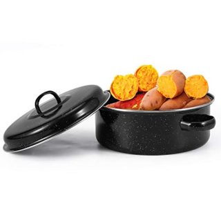 Round Enamel Roasting Pot with Rack and Self Basting Lid, 9"/10"/11" Non-Stick Grill Baking Kitchen Cooking Tool Bottom Leak Design, Can Be Used On Open Fire (24cm / 9")
